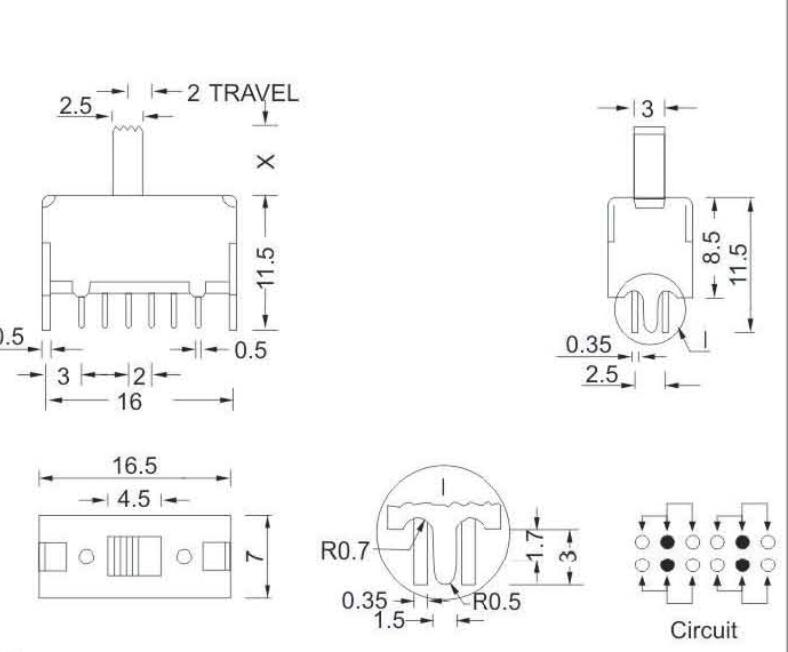 4P2T撥動開關(guān)規(guī)格圖