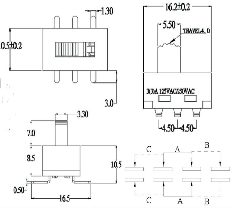 六腳大電流撥動開關圖紙