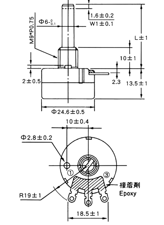 碳膜電位器尺寸圖