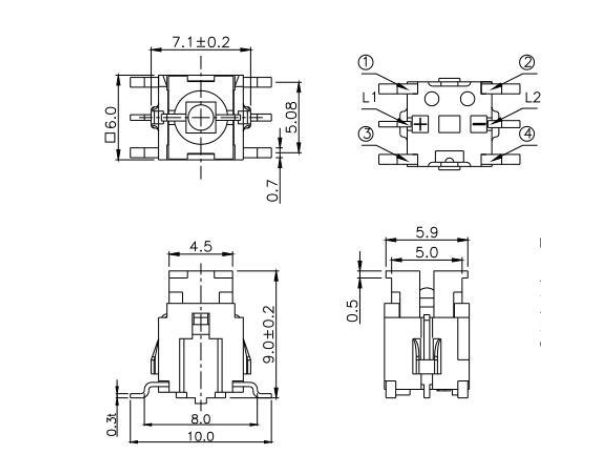 TS-036A六腳帶燈輕觸開關(guān)規(guī)格圖