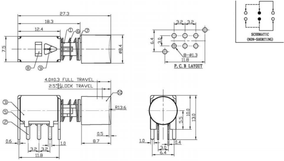 PS22F86A按鍵開關規(guī)格圖