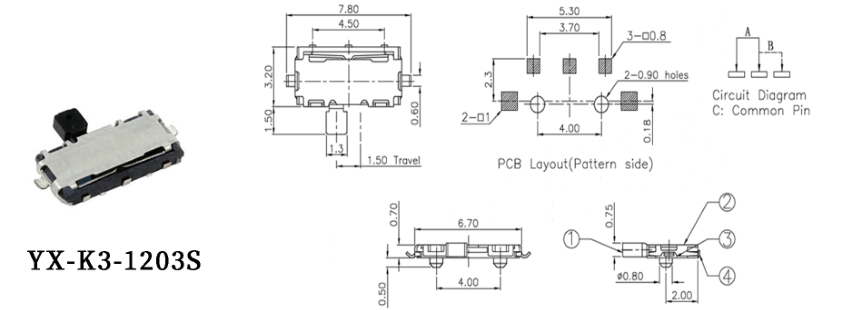 K3-1203S撥動開關(guān)原理圖