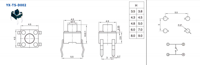 四腳插件按鍵開關(guān)圖紙