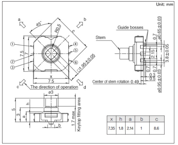 五向開(kāi)關(guān)的外形尺寸圖
