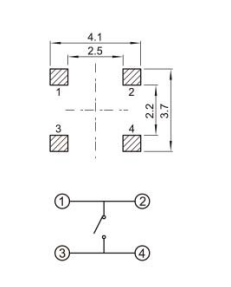 YX-TS-A005，3.7*3.7小型貼片輕觸開關(guān)電路圖