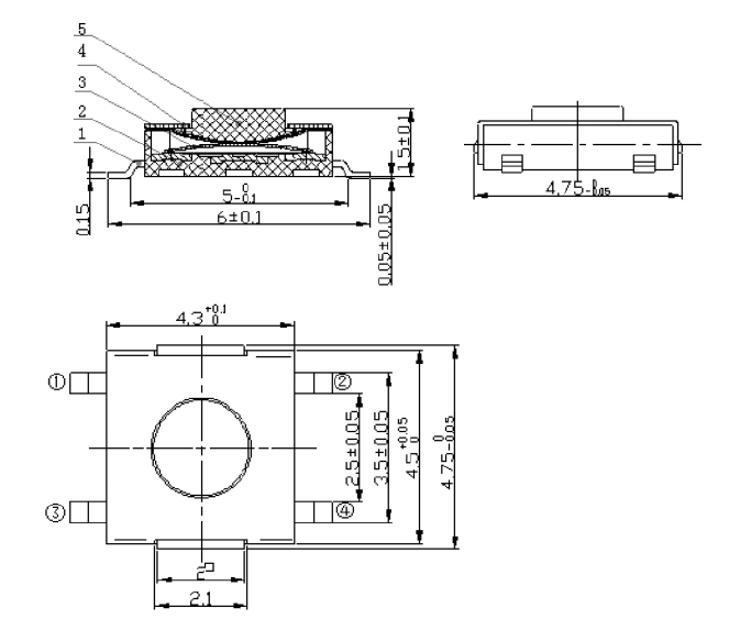 輕觸開關(guān)4.5*4.5貼片尺寸圖