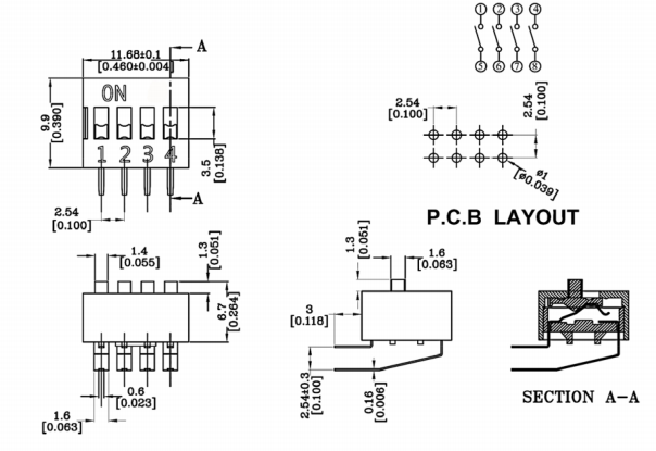 DA-04側(cè)插撥碼開關(guān)尺寸圖