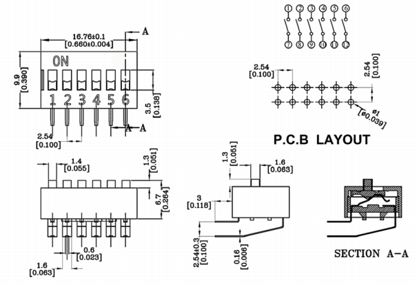 6位撥碼開(kāi)關(guān)尺寸圖